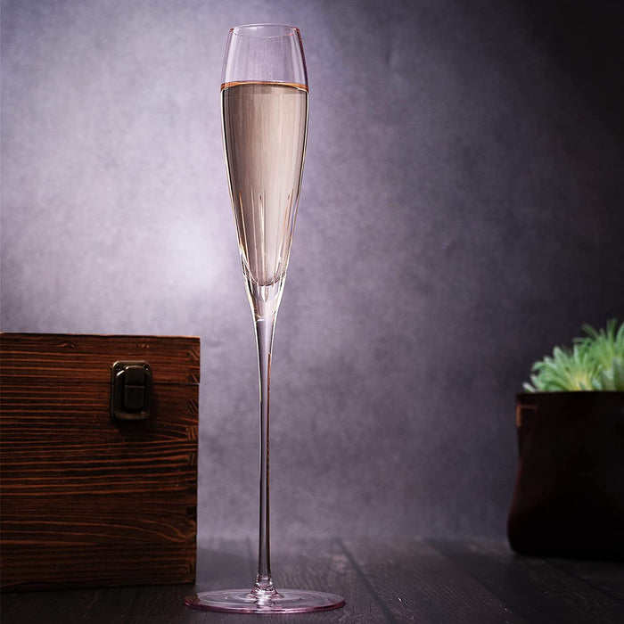 The Wine Savant Parisian Performance Glassware French Paris Collection Crystal Pink Glasses, Red & White Wines For Weddings Present Everyday Beautiful Gift Anniversary (Champagne)