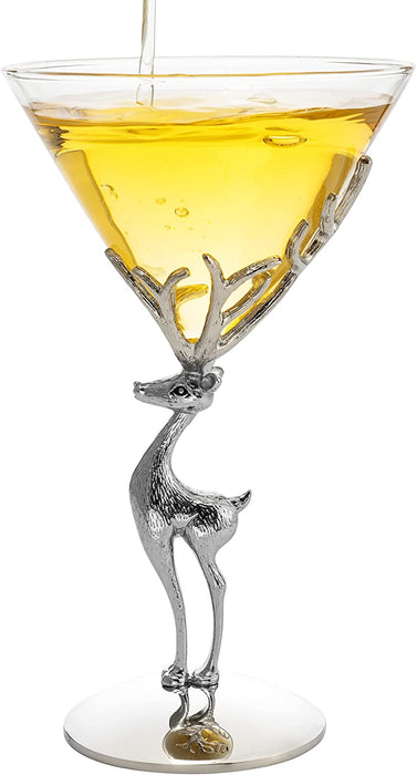 Stag Antler Cocktail Martini Glasses, Set of 2 - by The Wine Savant, 8oz Elegant Glasses Set for any Home Bar - Luxury Glass Deer Figurine, Stag Lover Gifts, Nature Lover Gifts (Martini / Champagne)