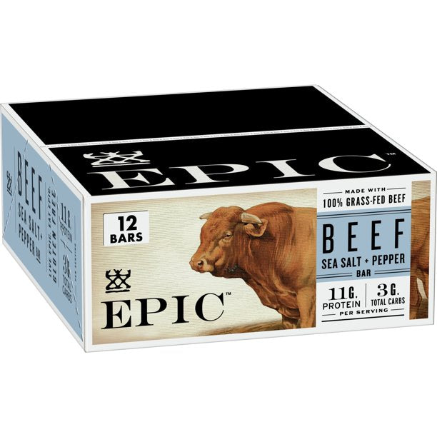 Epic Beef Sea Salt Pepper Beef Bars (Pack of 12 - 1.3 Oz)