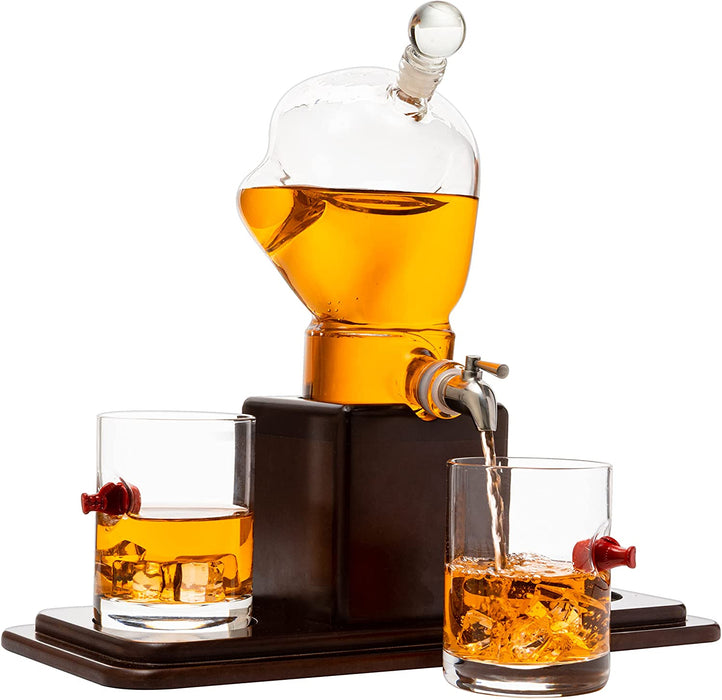 Boxing Glove Wine & Whiskey Decanter Set 750Ml 13" x 13" With 2 - 10oz Boxing Glasses by The Wine Savant For Liquor, Whiskey - Unique Boxing Gift Set, Boxer Gifts, Gifts for Boxing Enthusiasts!