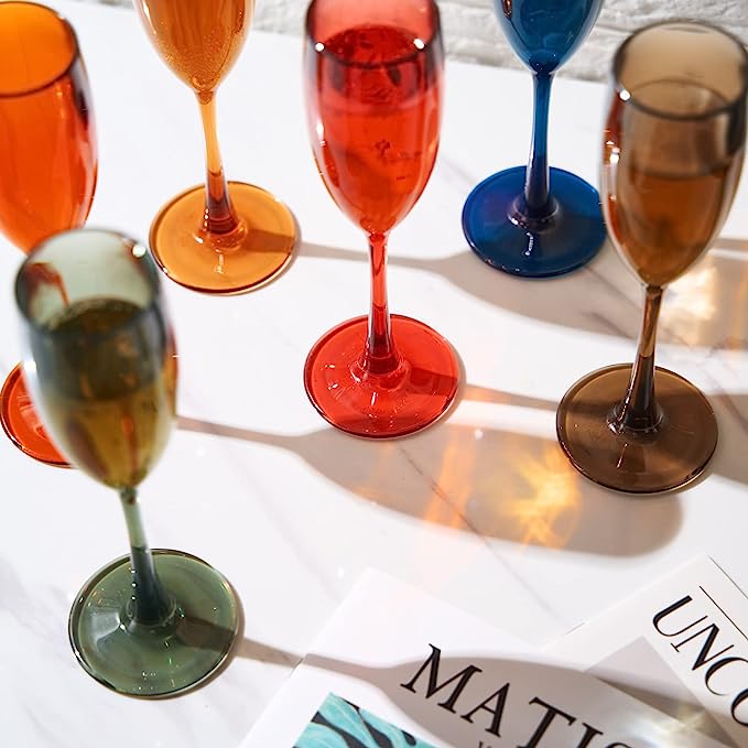 Unbreakable Pastel Color Acrylic Champagne Flutes Glasses | Set of 6