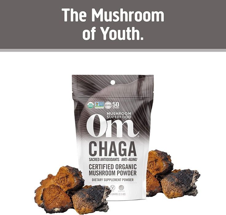 Om Mushroom Superfood Chaga Organic Mushroom Powder, 3.5 Ounce