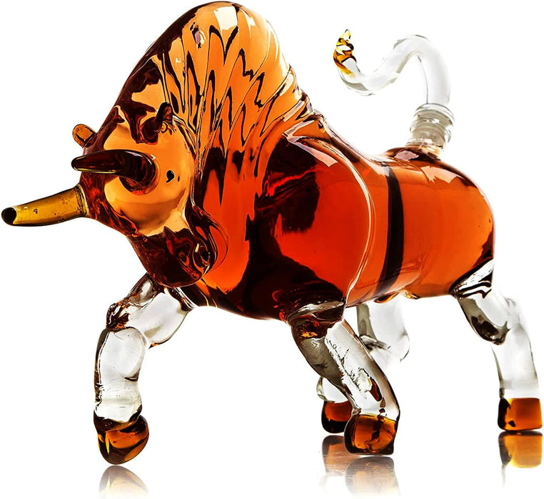 Bull The Wine Savant Charging Bull Heads Forward Animal Liquor Decanter Made For Bourbon, Whiskey, Scotch, Rum, or Tequila, Zodiac Shape Clear