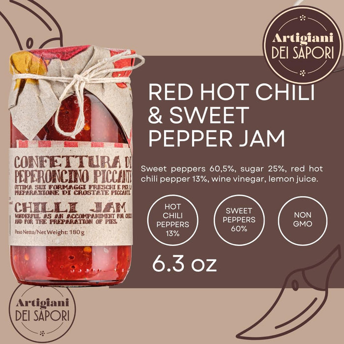 Artigiani dei Sapori, Calabrian Red Hot Chili & Sweet Pepper Jam  6.3 oz (180g)