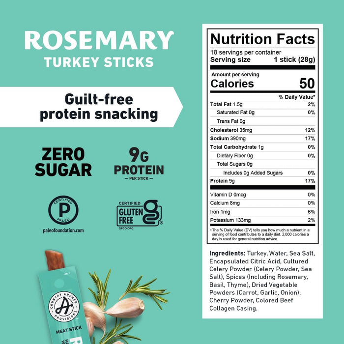Country Archer Rosemary Turkey Stick - Gluten-Free Snack, 1 oz, 18-Pack