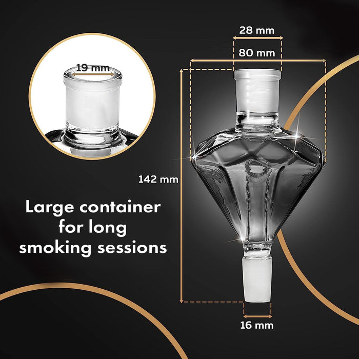 Shisha Molasses Catcher Diamond - Black Diamond - for All Shishas with 18/8 Cut, Extra Hardened Borosilicate Glass in Black, 100% More Draft and Clean Water Pipe