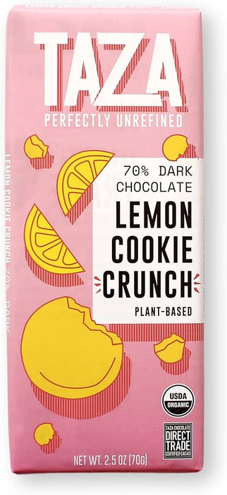 Taza Chocolate - Organic Dark Chocolate Lemon Cookie Bar, 2.5 oz (Pack of 10) - Gluten-Free Treat