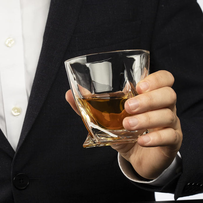 Luxurious Bar Gift Set - 2 Whiskey Glasses + 10 Bullets Chilling Stainless-Steel Whiskey Rocks - Slate Stone Coasters & Tongs - Set in Premium Wood Box by The Wine Savant - Birthday Gift - 11 oz Glass