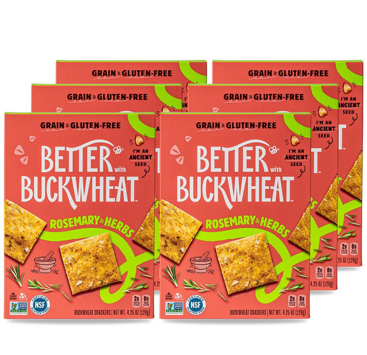 Better With Buckwheat - Rosemary Herb Crackers, 4.25 oz (Pack of 6) - Gluten-Free Snacks