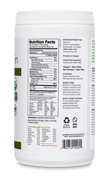 Nutiva Organic Hemp Protein Hi-Fiber, 16 Oz.