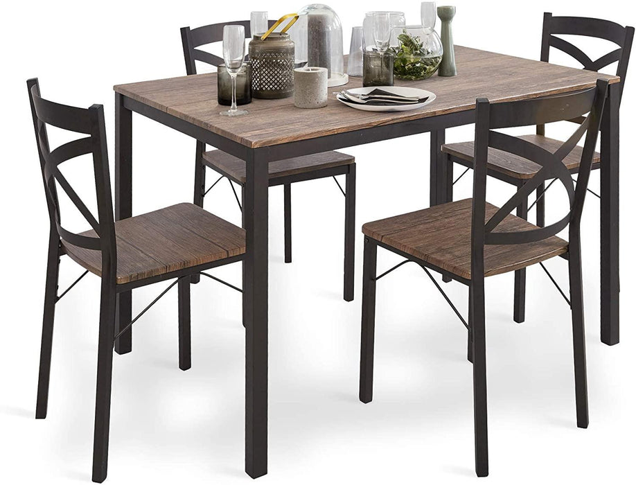 5 PC Wood Dining Set Table And Chairs 4 With Metal Legs, Home Kitchen Breakfast Furniture