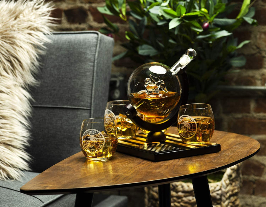 Marine Decanter Set With 4 Whiskey Glasses 1000ml Marines Gift Decanter by The Wine Savant