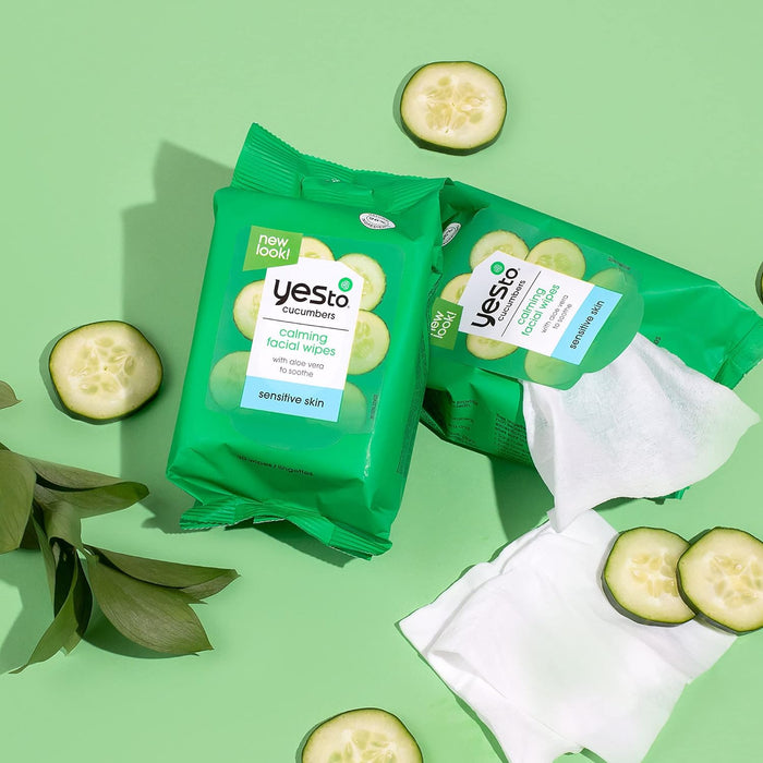 Yes To Cucumbers Facial Wipes (3 Packs of 30) - Soothing, Hypoallergenic