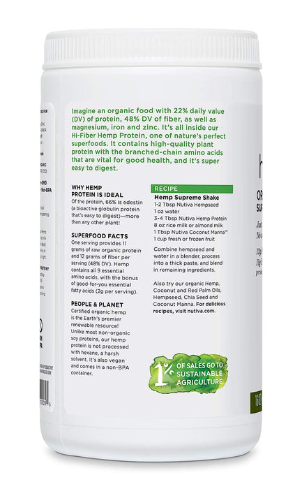 Nutiva Organic Hemp Protein Hi-Fiber, 16 Oz.