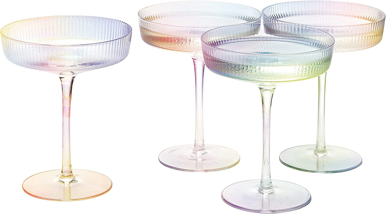 Ribbed Coupe Cocktail Glasses 8 oz | Set of 4 (Iridescent)