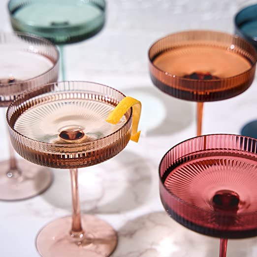 Vintage Art Deco Coupe Glasses Ribbed Coupe Cocktail Glasses 7 Oz Set Of 4 Pastel Colored Crystal Co