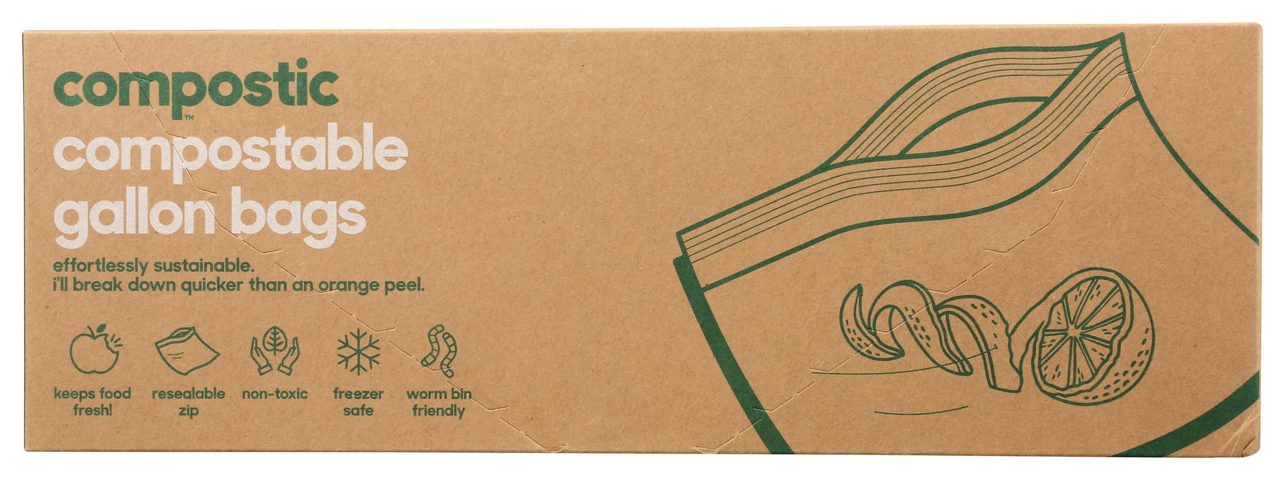 Compostic - Gallon Freezer Bags, 10 Bag (Pack of 12) - Compostable Food Storage