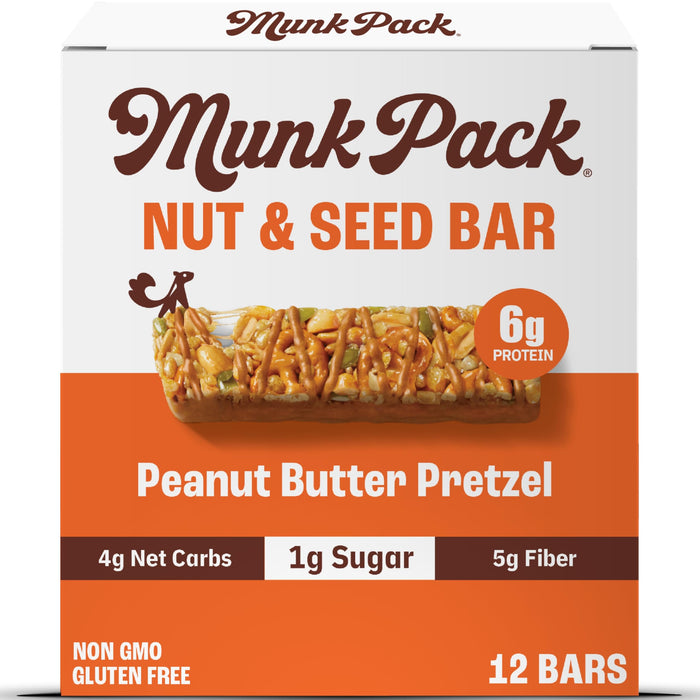 Munk Pack Keto Nut & Seed Bar, Peanut Butter Pretzel, 4/1.23 oz (Pack of 6) - Gluten-Free Snack