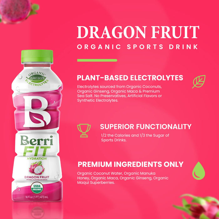 Berri Pro Dragon Fruit Plant-Based Fitness Beverage, 12 Pack, 16 Oz. Each