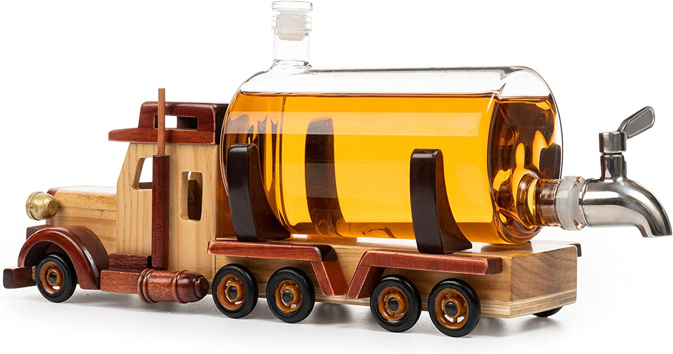 Truck Wine & Whiskey Decanter for Wine Bourbon Scotch or Whiskey Fathers Trucker Gift 1000ml 18"L by The Wine Savant - Trucker Gifts, Truck Driver Gifts, Truck Figurine for Home Bar