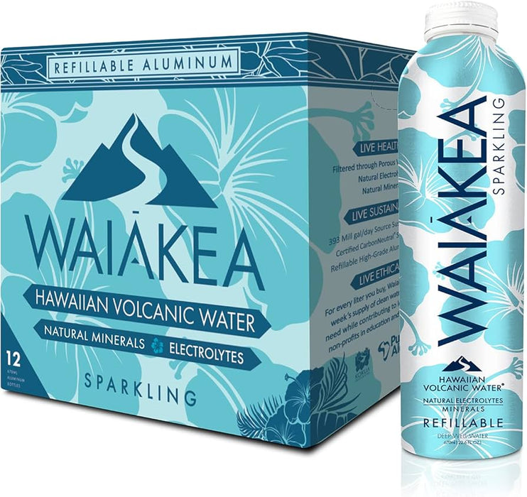 Waiakea - Hawaiian Volcanic Sparkling Water, 22.6 fl oz (Case of 12) - Natural Electrolytes