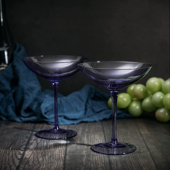 Champagne Coupes 12oz by The Wine Savant - Colorful Champagne Glasses, Prosecco, Mimosa Glasses Set, Cocktail Glass Set, Bar Glassware Luster Glasses (2, Lavender)