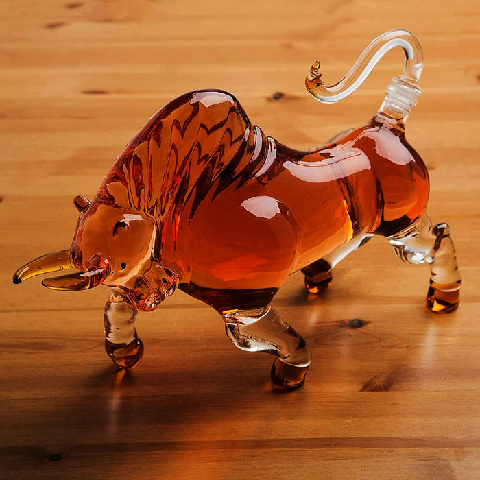 Bull The Wine Savant Charging Bull Heads Forward Animal Liquor Decanter Made For Bourbon, Whiskey, Scotch, Rum, or Tequila, Zodiac Shape Clear
