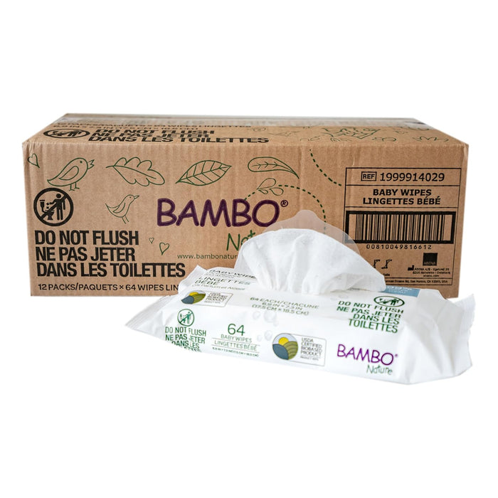 Bambo Nature Organic Baby Wipes: 99% Water (Pack of 12, 64 ct. Each)