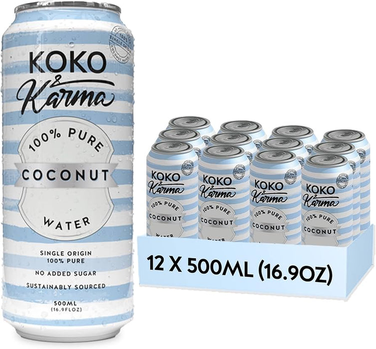 Koko & Karma - 100% Pure Coconut Water, 16.9 fl oz (Pack of 12) - Hydrating Electrolyte Drink