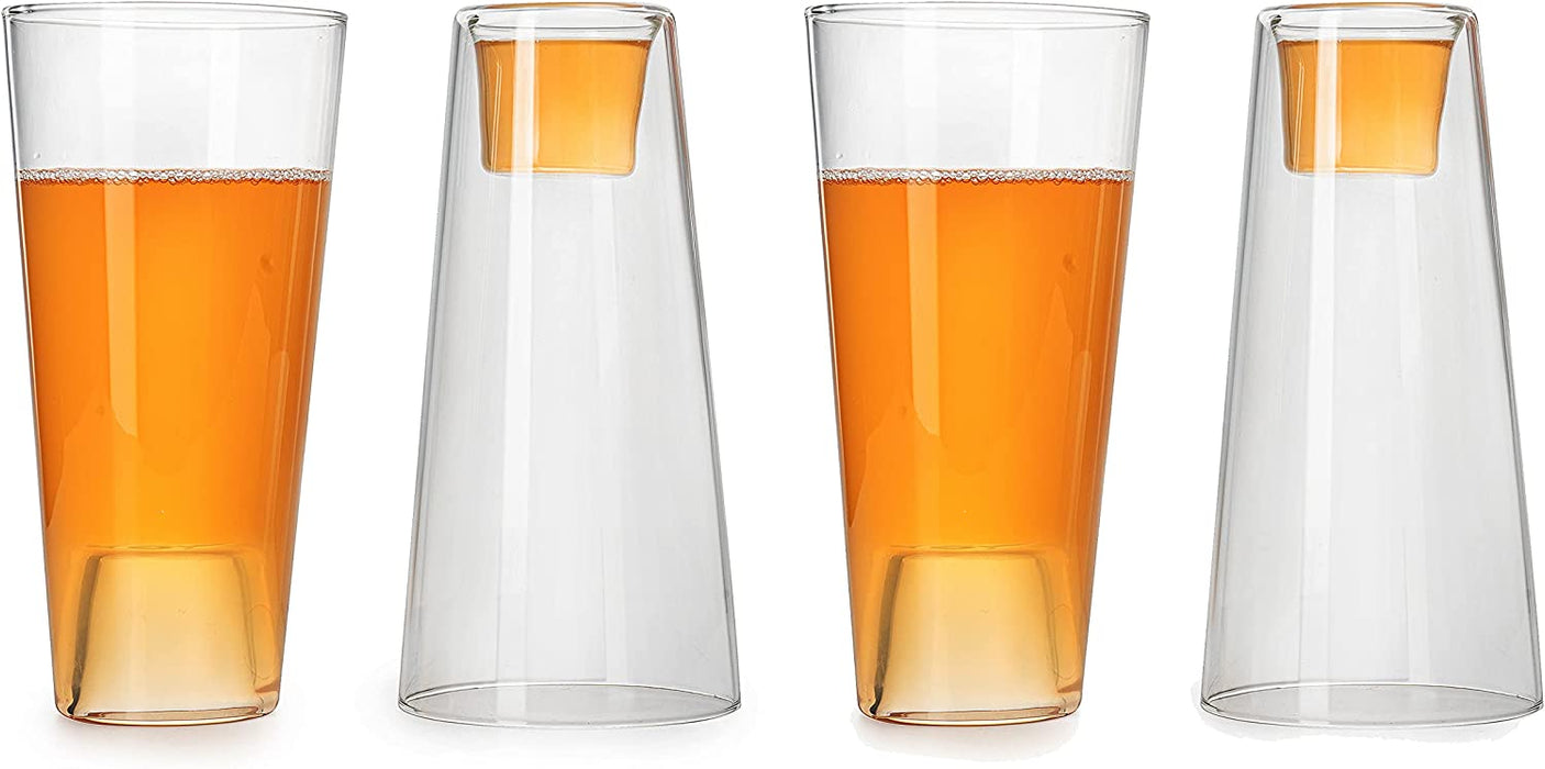 Shot in the Pint Glass, Take A Shot Funny Beer Glass/Mug 4-Set 7"H The Wine Savant - Beers Pilsner Tumblers, Perfect for Entertaining, Home Bar, Weddings, Parties, Funny Drinking Gifts 21 oz (640mL)
