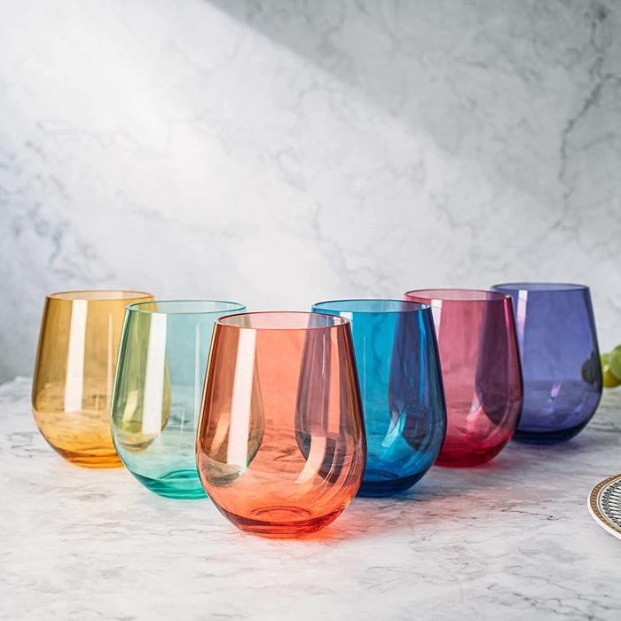 European Style Crystal, Stemless Wine Glasses, 15oz