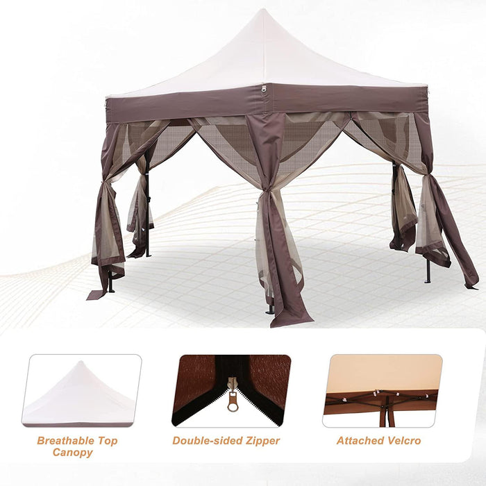 12' X 12' Gazebo with Mosquito Netting Outdoor Hexagonal Pop up Canopy Tent with Strong Iron Frame Storage Bag