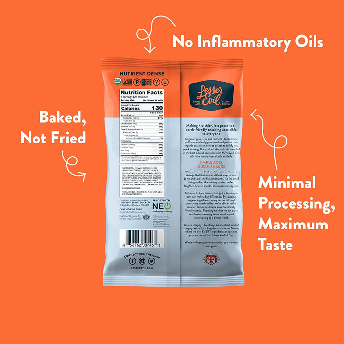 Lesser Evil Paleo Puffs Crunch - No-Cheese Cheesiness (Pack of 9 - 5 Oz.)