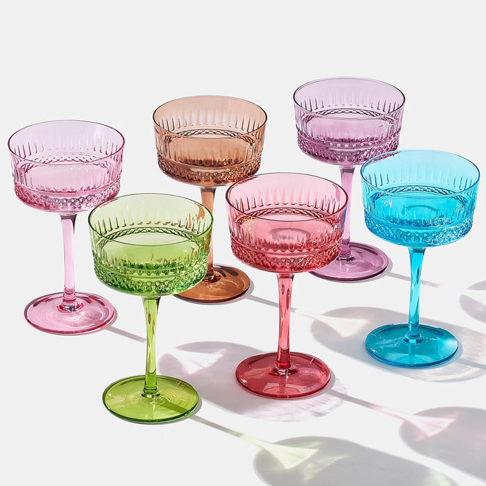 Art Deco Colored Crystal Coupe Glass | Set of 6 | Large 9.6oz Stemmed Glassware