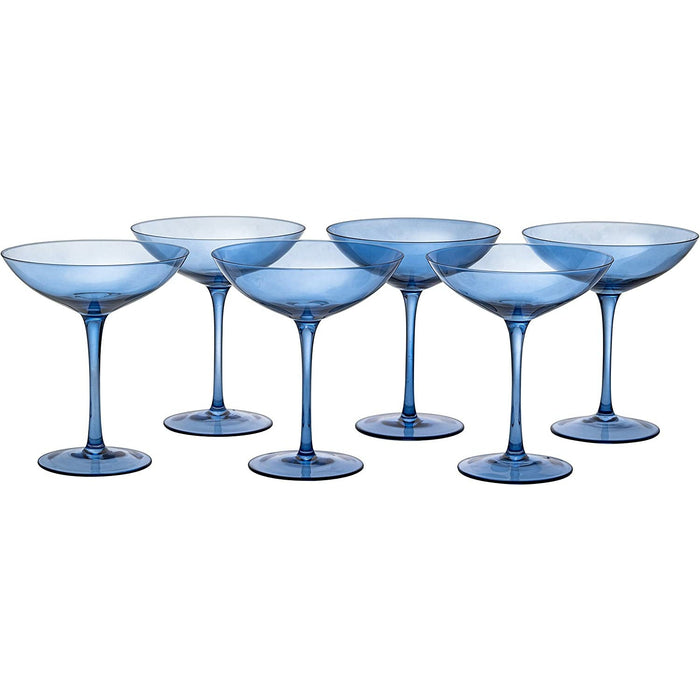 Cobalt Blue Colored Champagne Coupe Glasses 12oz Set of 6 by The Wine Savant - Toasting Glasses, Wedding Party Champagne Cocktail Blue Champagne Colored Glasses Prosecco, Mimosa, Home Bar Glassware