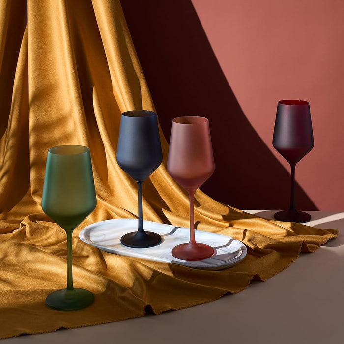 Frosted Colored Crystal Wine Glass | Set of 4 | Italian Style Tall Drinkware