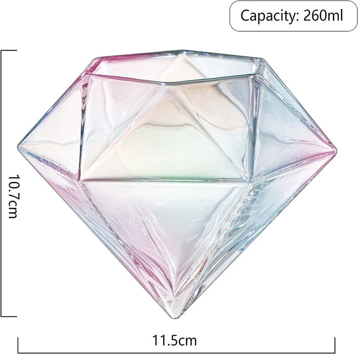 Set of 2 Iridescent Diamond Whiskey & Wine Glasses 10oz - Wine, Whiskey, Water, Diamond Shaped, Diamonds Collection Sparkle Patented Wine Savant - Stands Alone, Or on Stand