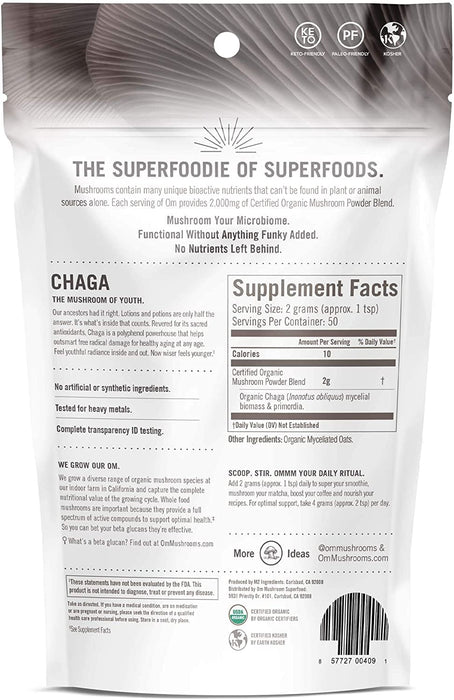 Om Mushroom Superfood Chaga Organic Mushroom Powder, 3.5 Ounce