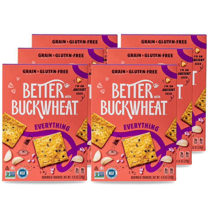 Better With Buckwheat - Everything Crackers, 4.25 oz (Pack of 6) - Gluten-Free Kosher Snacks