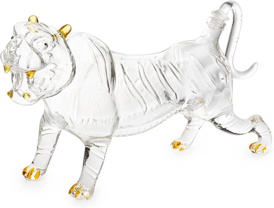 Tiger Decanter 1000ml 11"L Whiskey and Wine Decanter by The Wine Savant 7"H, Tiger Glass Decanter For Whiskey, Scotch, Spirits, Wine, For Whiskey Lovers, Tiger Lovers, Tiger King Gifts