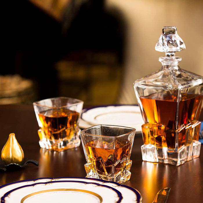 Wine & Whiskey Decanter Gift Set for Men & Women Whiskey Decanter, 2 Iceberg Whiskey Glasses, 2 Coasters, 8 Stainless Steel Whisky Rocks Chillers, Tongs & Freezer Pouch Gift Box The Wine Savant, Dad