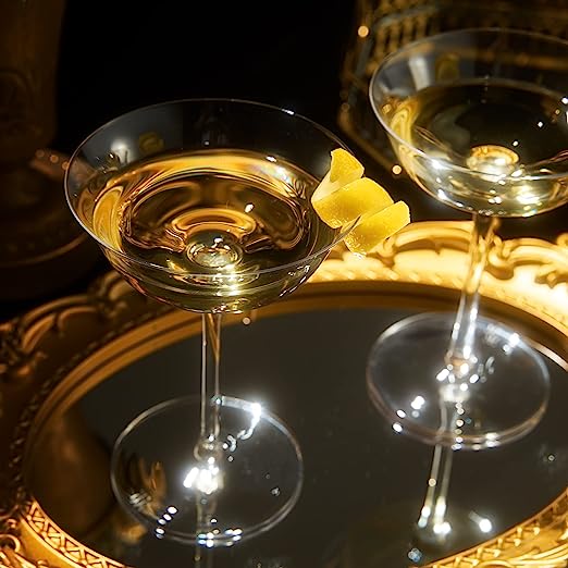 Vintage Crystal Coupe Glasses, Set of 2, Clear Radiance - Champagne, Martini, Cocktails - Hand Blown Classy Glass -Timeless Art Deco Design - Durable Sparkling Cocktail Barware, Home Bar (8 OZ)