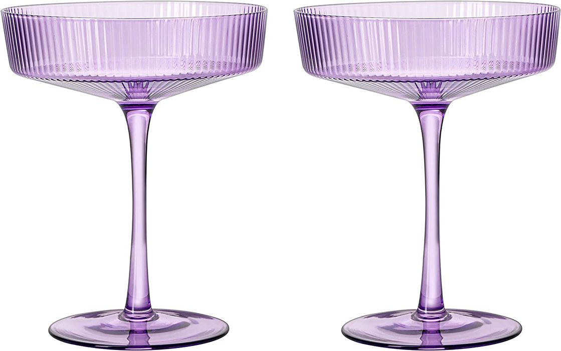 Ribbed Coupe Cocktail Glasses 8 oz | Set of 2 (Lavender, Set of 2)