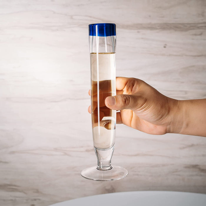 Tall Recycled Champagne Flutes - Set of 4 - Mexican Hand Blown Cobalt Blue Rim Flute – Luxury Mexican Thick Glassware 7oz, Juice & Cocktail Drinking Glass Holiday Celebration, Weddings, Anniversary