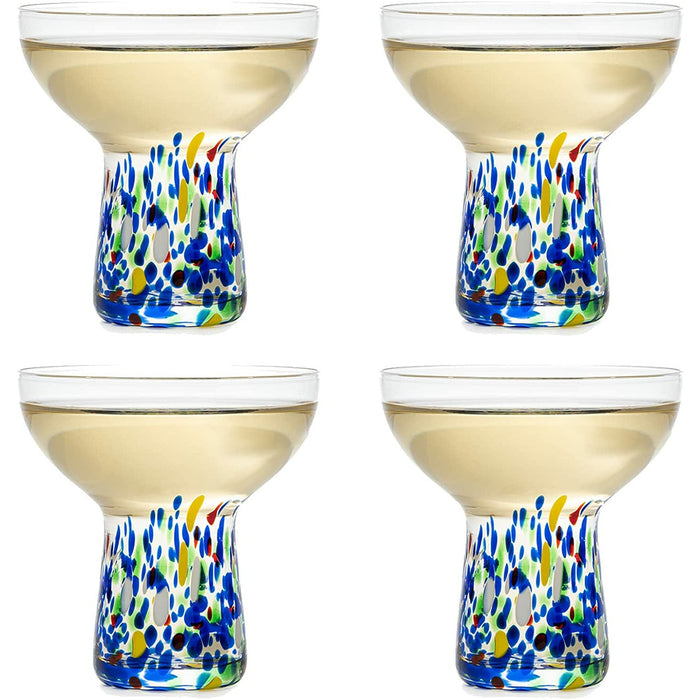 Stemless Margarita Glass – Set of 4 - Luxury Hand Blown Confetti Margaritas, for Cocktails, Water, Wine, Dessert, Martini & Champagne Glasses Cinco de Mayo, Hand Blown Glass - Mexican Confetti Design
