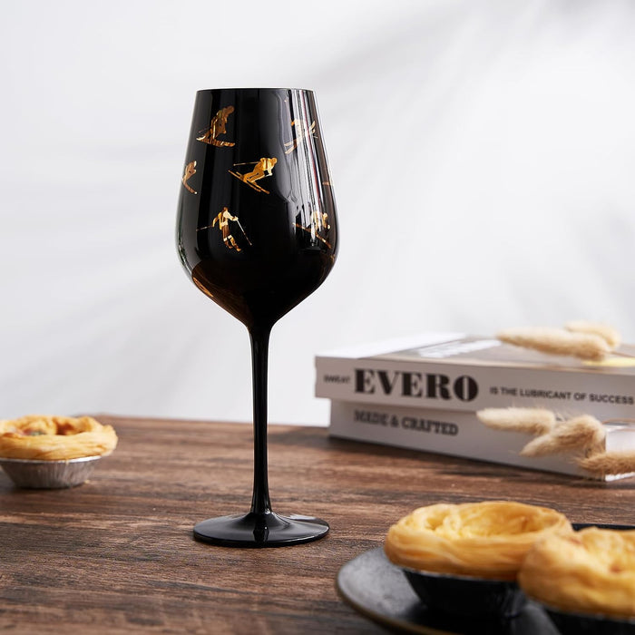 Crystal Stemmed Skiing, Apres Ski Skiier Wine Glasses Goblets - 1 Glass - 14oz