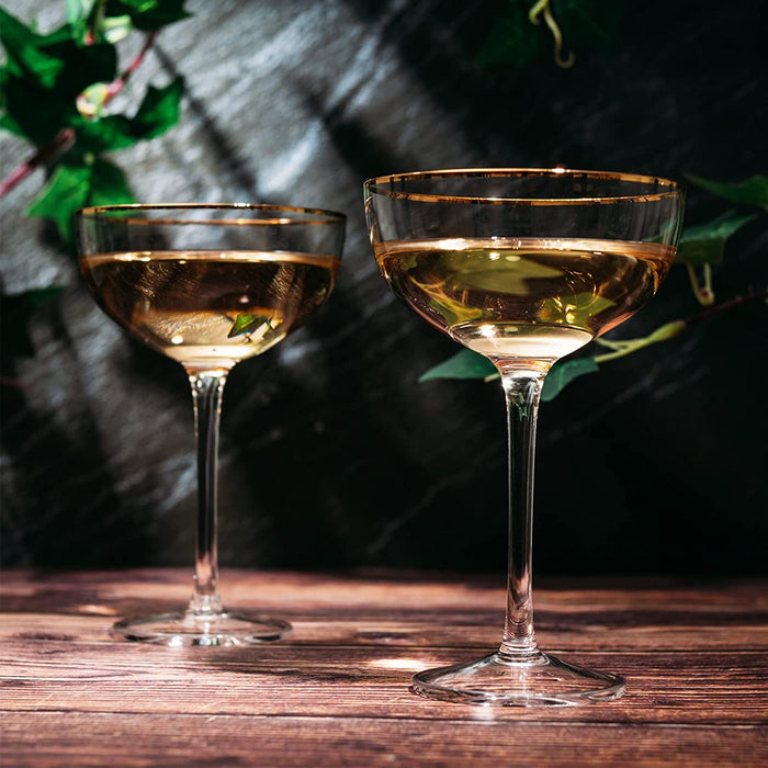 Vintage Crystal Champagne Coupe Gold Rim Glasses | Set of 4 | 7 oz