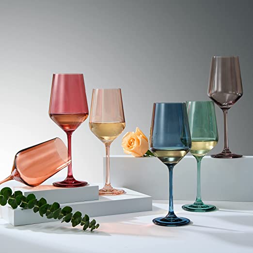 Colored Crystal Wine Glass Set of 6