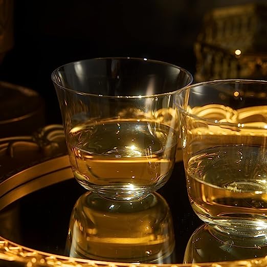 Vintage Crystal Lowball Tumbler Glasses, Set of 2, Clear Radiance - Spirits, Whiskey, Old Fashioned, Cocktails - Hand Blown Classy Glass -Timeless Art Deco Design - Durable Barware, Home Bar (5 OZ)