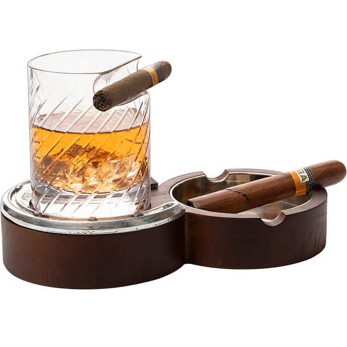 The Wine Savant Luxurious Cigar Glass - In A Leather Horseshoe Storage Case Whiskey Glassware with Cigar Holder - 10oz Cigar Holder Whiskey, Ash Tray - Dad, Men Home Office, Leather Gifts